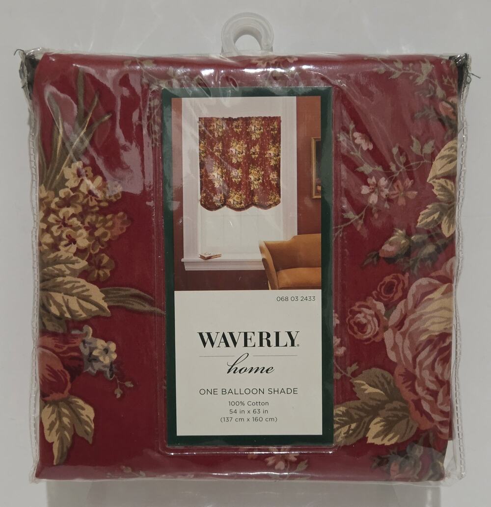 Vintage Waverly Home Balloon Shades Cotton 54" x 63" Floral Red Cottagecore NEW